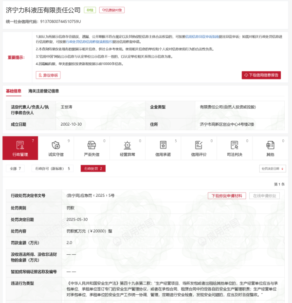 杠杆策略 罚款！济宁高新区一企业被罚款2万元